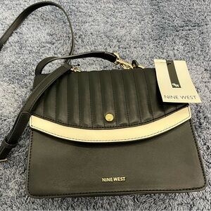 Nine West Black and Cream Quilted-Flap Crossbody Bag